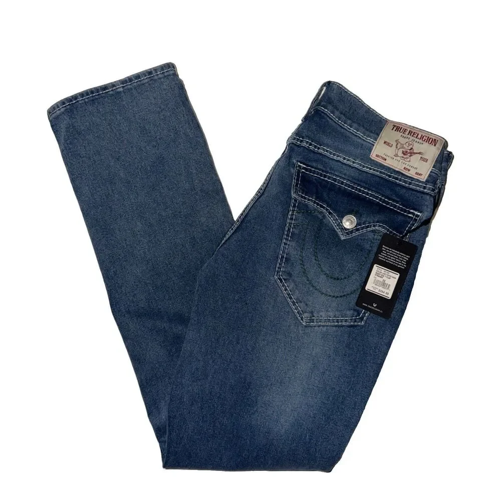 $204 True Religion Jeans Men's 32x34 Ricky Big T Flap Relaxed Straight Denim NWT